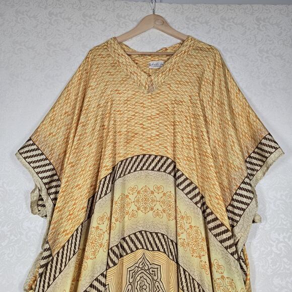Kantha Bae Mumu Caftan Kaftan Dress OS Yellow Orange Boho Hippie Art To Wear - Picture 3 of 13